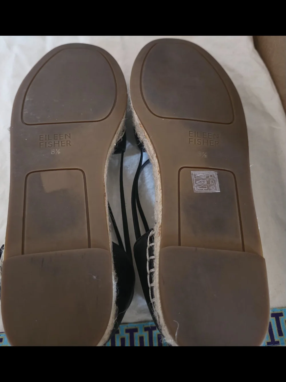 Eileen Fisher Black Leather Slingback Espadrilles